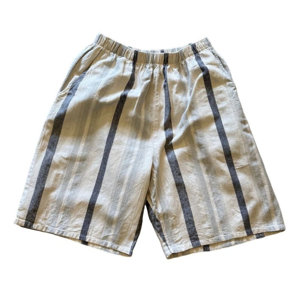 Chicos Design Striped Linen-Cotton Blend Elastic Waist Shorts Size Small Beachy